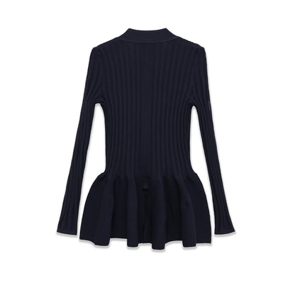 Studio Ribbed Peplum Cardigan - Navy