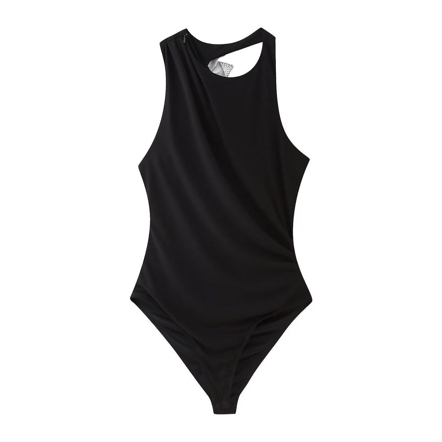 Essential Asymmetric Shoulder-Cutout Bodysuit - Black