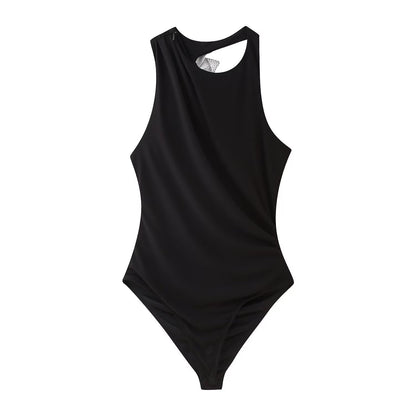 Essential Asymmetric Shoulder-Cutout Bodysuit - Black