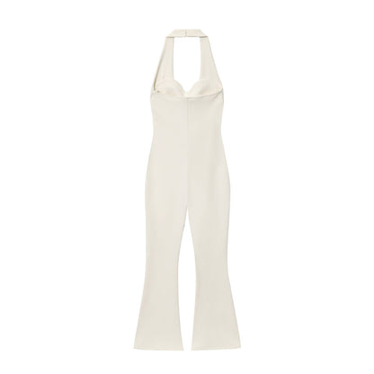 Luxe Flared-Leg Halter Jumpsuit - White