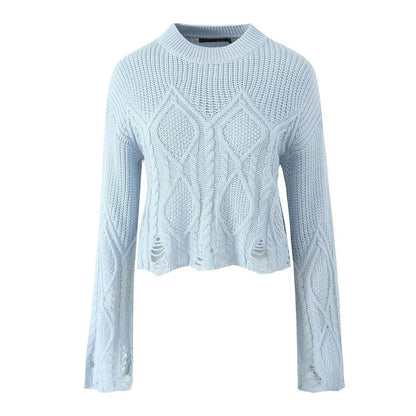 Edge Distressed Cable-Knit Sweater