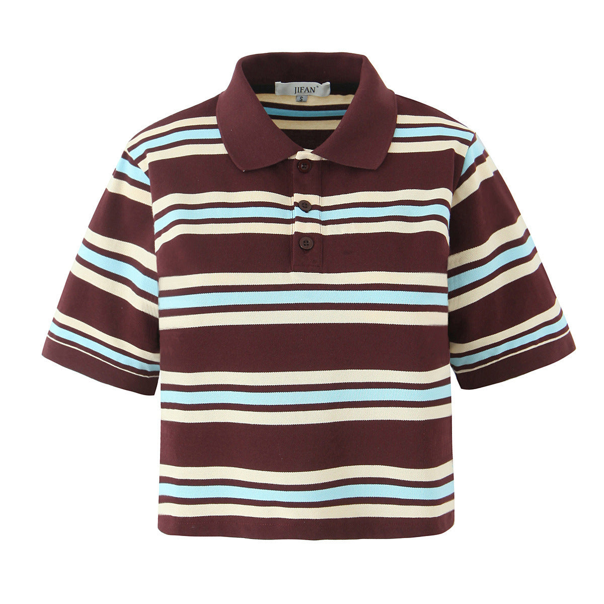 Stylish Striped Cropped Polo Shirt