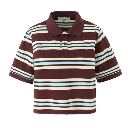 Stylish Striped Cropped Polo Shirt