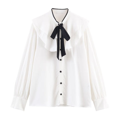 Vintage Bow-Yoke Blouse - White