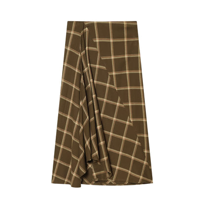 Luxe Plaid Wrap Midi Skirt - Brown