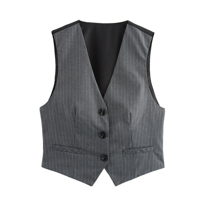 Luxe Pinstripe Tailored Vest - Gray
