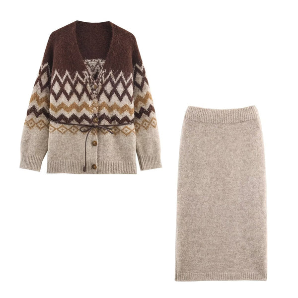 Vintage Nordic Knit Set - Beige