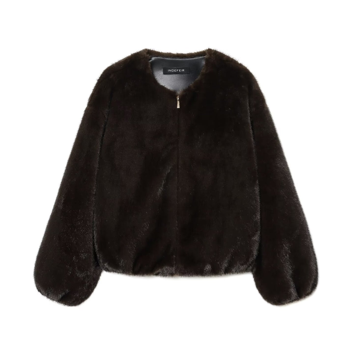 Essential Round-Neck Faux-Fur Jacket - Brown