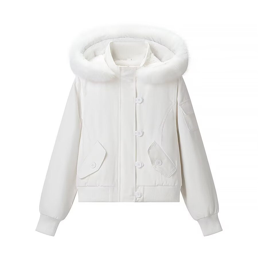 Luxe Fur-Trim Hooded Jacket – White