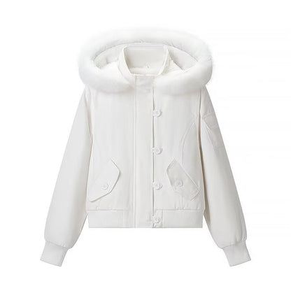 Luxe Fur-Trim Hooded Jacket – White