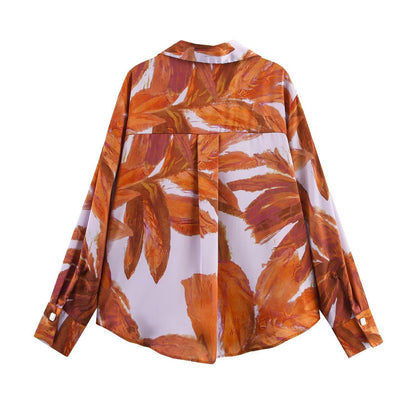 Studio Painted-Leaf Blouse - Orange