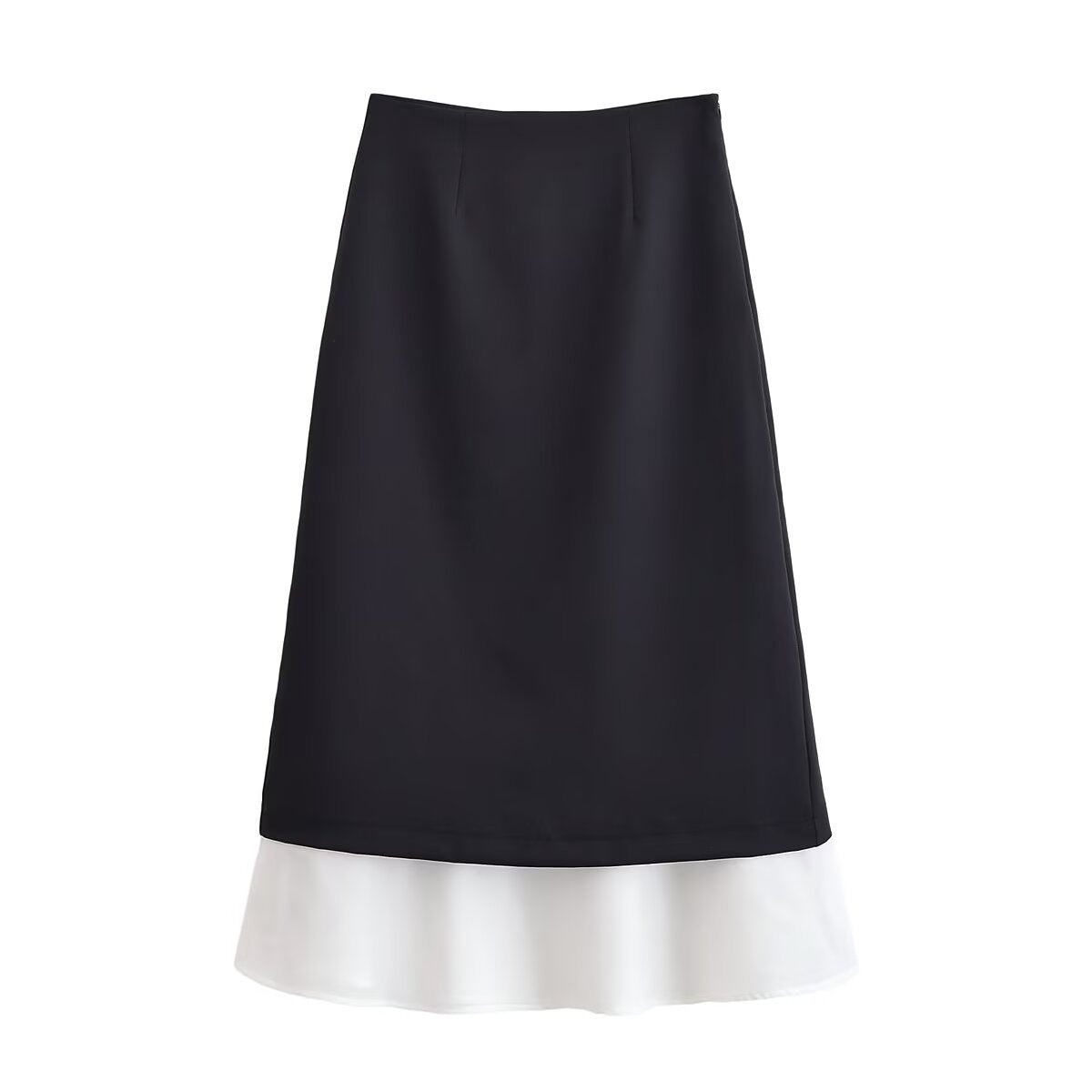 Luxe Contrast Hem Midi Skirt – Black