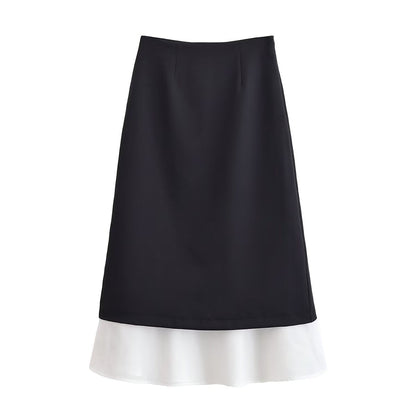 Luxe Contrast Hem Midi Skirt – Black
