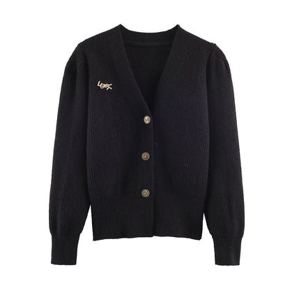 Essential Signature-Button Cardigan Sweater