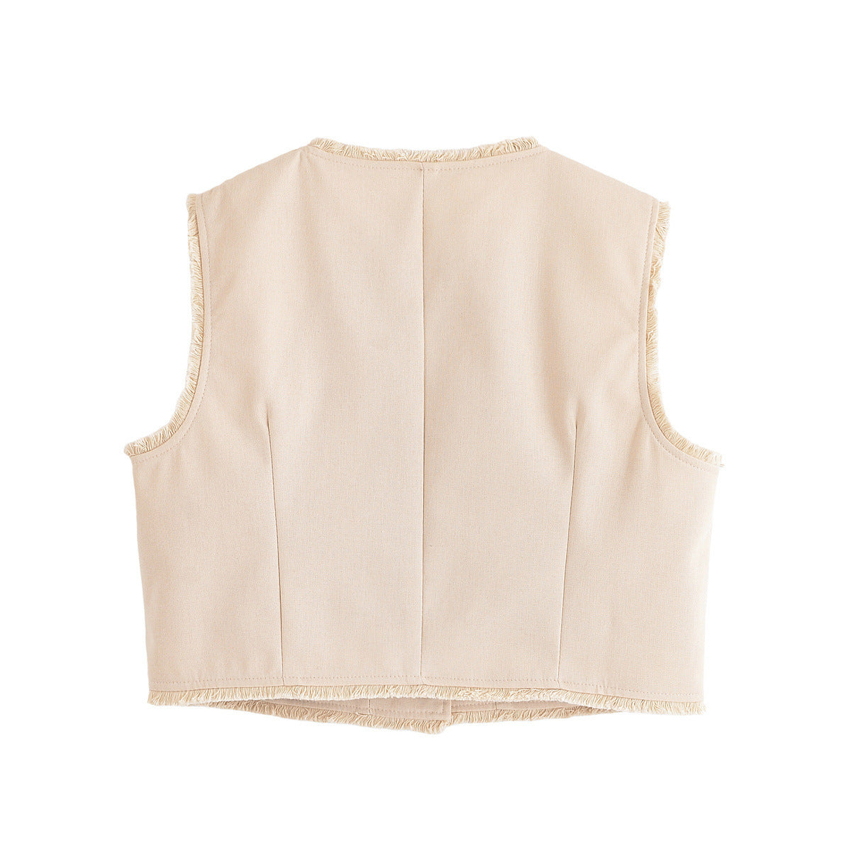 Luxe Frayed Edge Tailored Vest - Beige