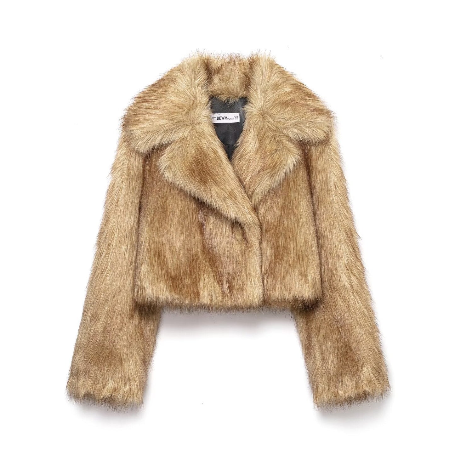 Luxe Notched-Lapel Faux-Fur Coat - Brown