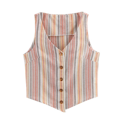 Luxe Vertical Stripe Vest - Beige