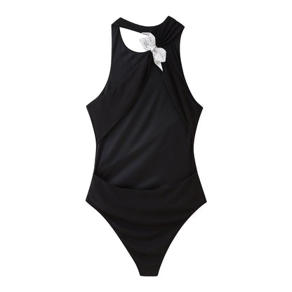 Essential Asymmetric Shoulder-Cutout Bodysuit - Black