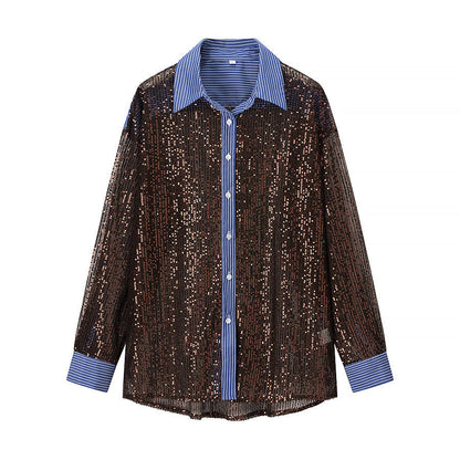 Edge Sequin-Stripe Blouse