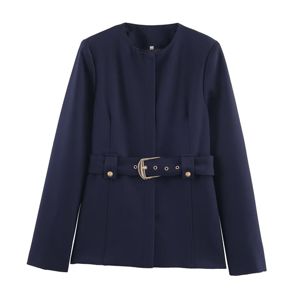Belted Collarless Blazer