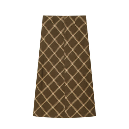 Luxe Plaid Wrap Midi Skirt - Brown