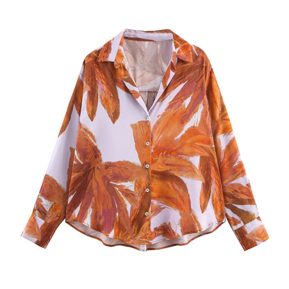 Studio Painted-Leaf Blouse - Orange