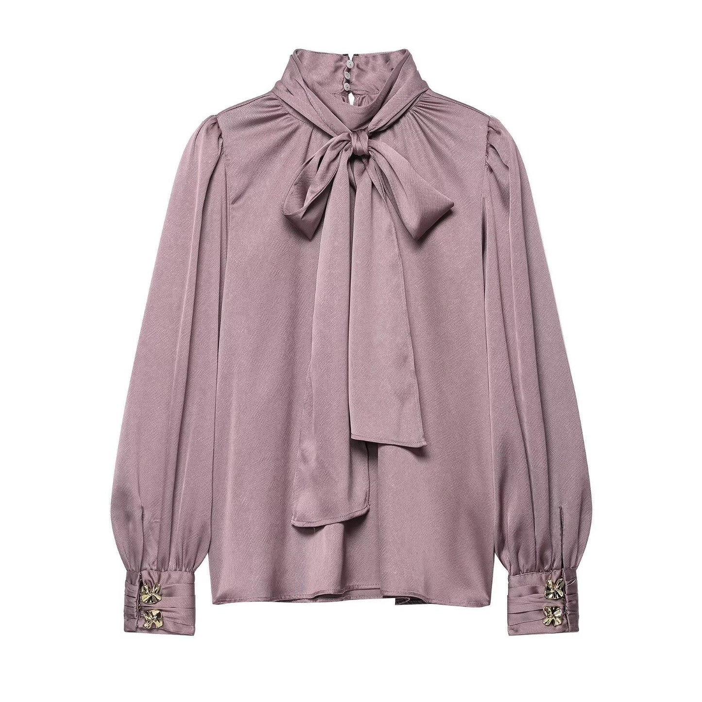 Vintage Bow-Cuff Blouse - Pink