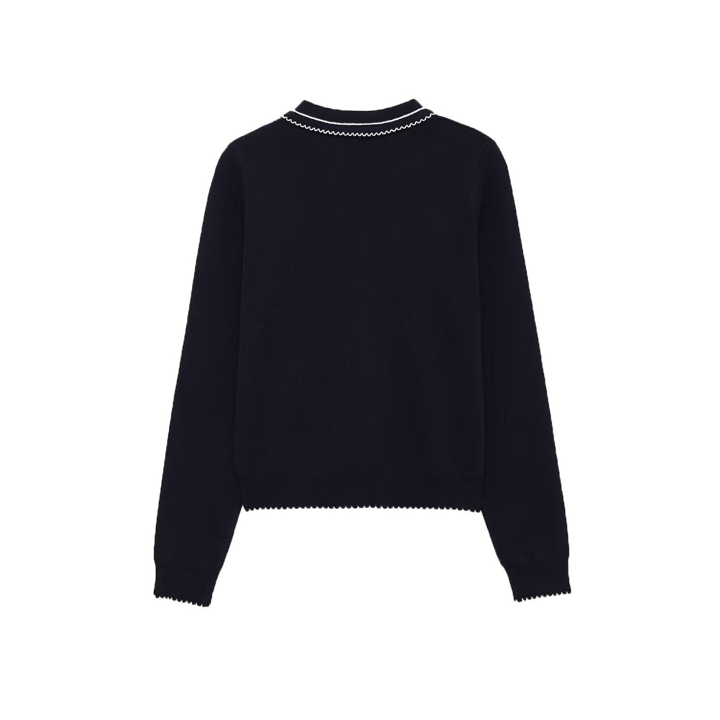 Essential Contrast-Trim Collar Sweater - Navy