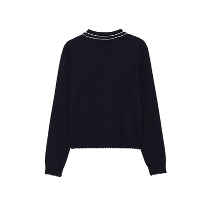 Essential Contrast-Trim Collar Sweater - Navy