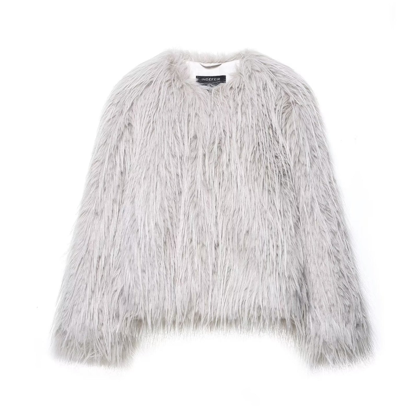 Studio Feathered-Pile Faux-Fur Coat - Gray