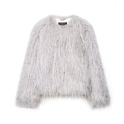 Studio Feathered-Pile Faux-Fur Coat - Gray