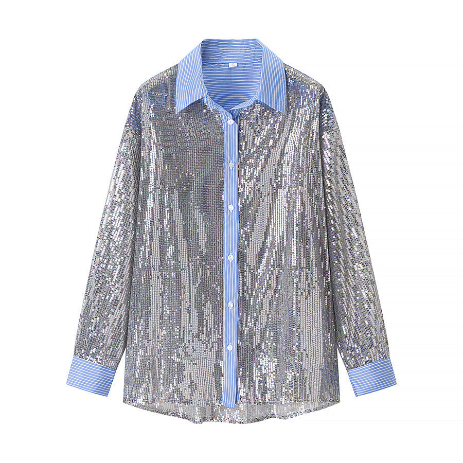 Edge Sequin-Stripe Blouse