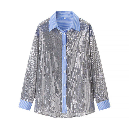 Edge Sequin-Stripe Blouse