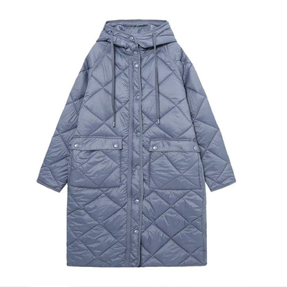 Essential Long Quilted Hooded Coat – Blue
