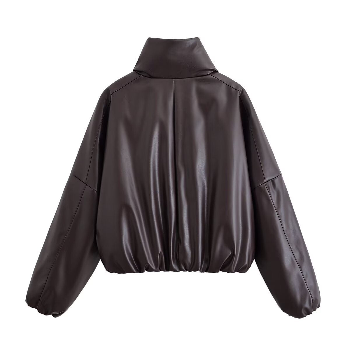 Edge Faux-Leather Puffer Jacket - Brown