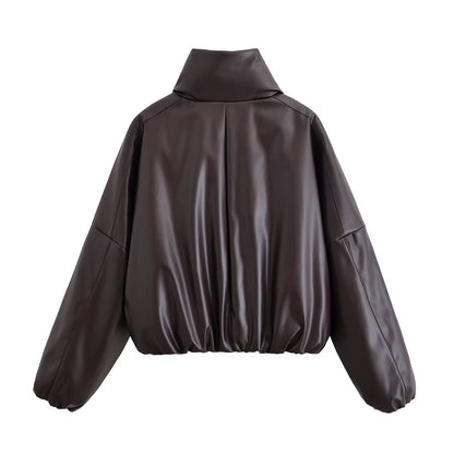Edge Faux-Leather Puffer Jacket - Brown