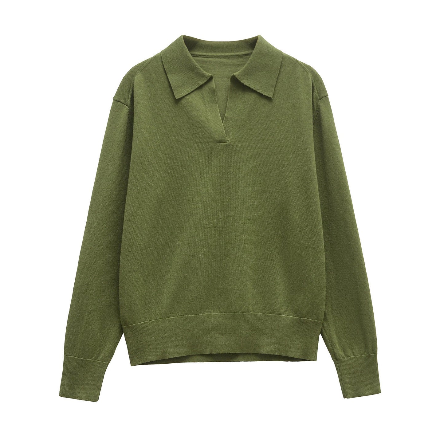 Effortless Collared Knit Polo Sweater - Olive Green