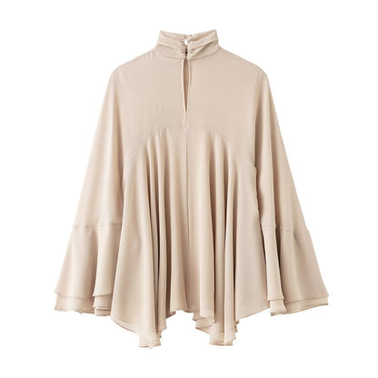 Luxe Draped-Pleat Blouse - Beige