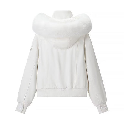 Luxe Fur-Trim Hooded Jacket – White