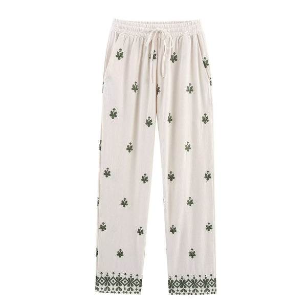 Essential Leaf-Embroidered Pants - White
