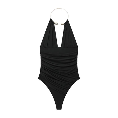 Essential Ring-Halter Ruched Bodysuit