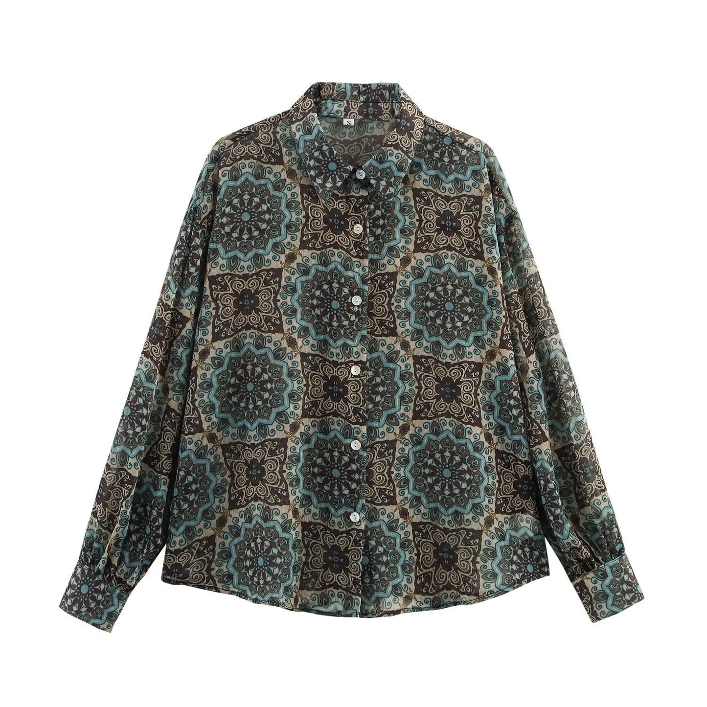 Vintage Ornate-Tile Blouse - Green
