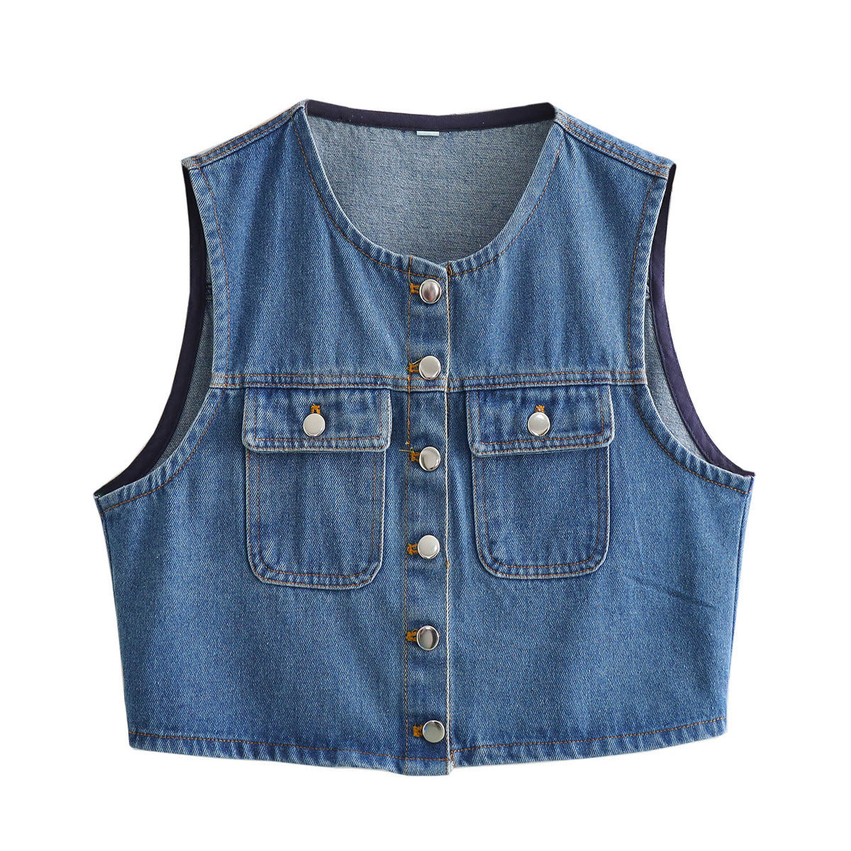Urban Relaxed Denim Button Vest - Blue