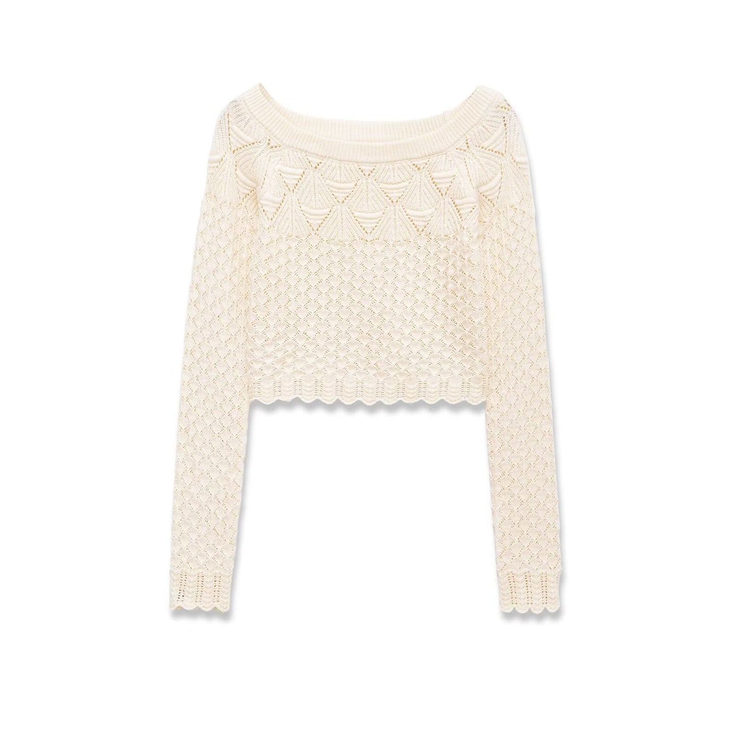 Studio Scalloped Crochet Top - Cream