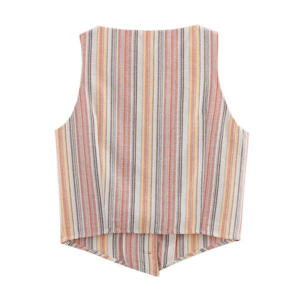 Luxe Vertical Stripe Vest - Beige