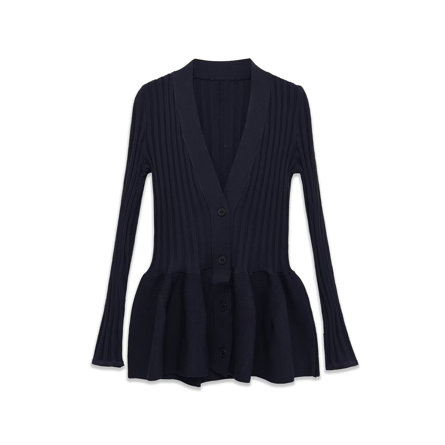 Studio Ribbed Peplum Cardigan - Navy