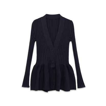 Studio Ribbed Peplum Cardigan - Navy
