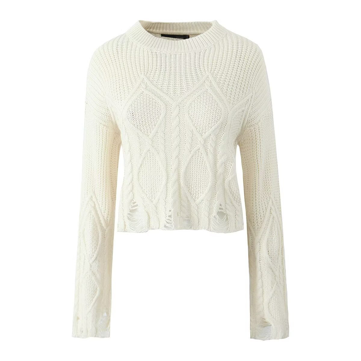 Edge Distressed Cable-Knit Sweater