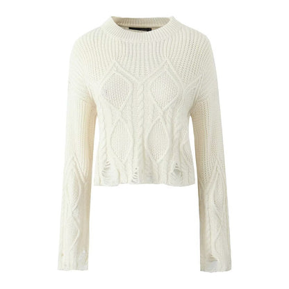 Edge Distressed Cable-Knit Sweater