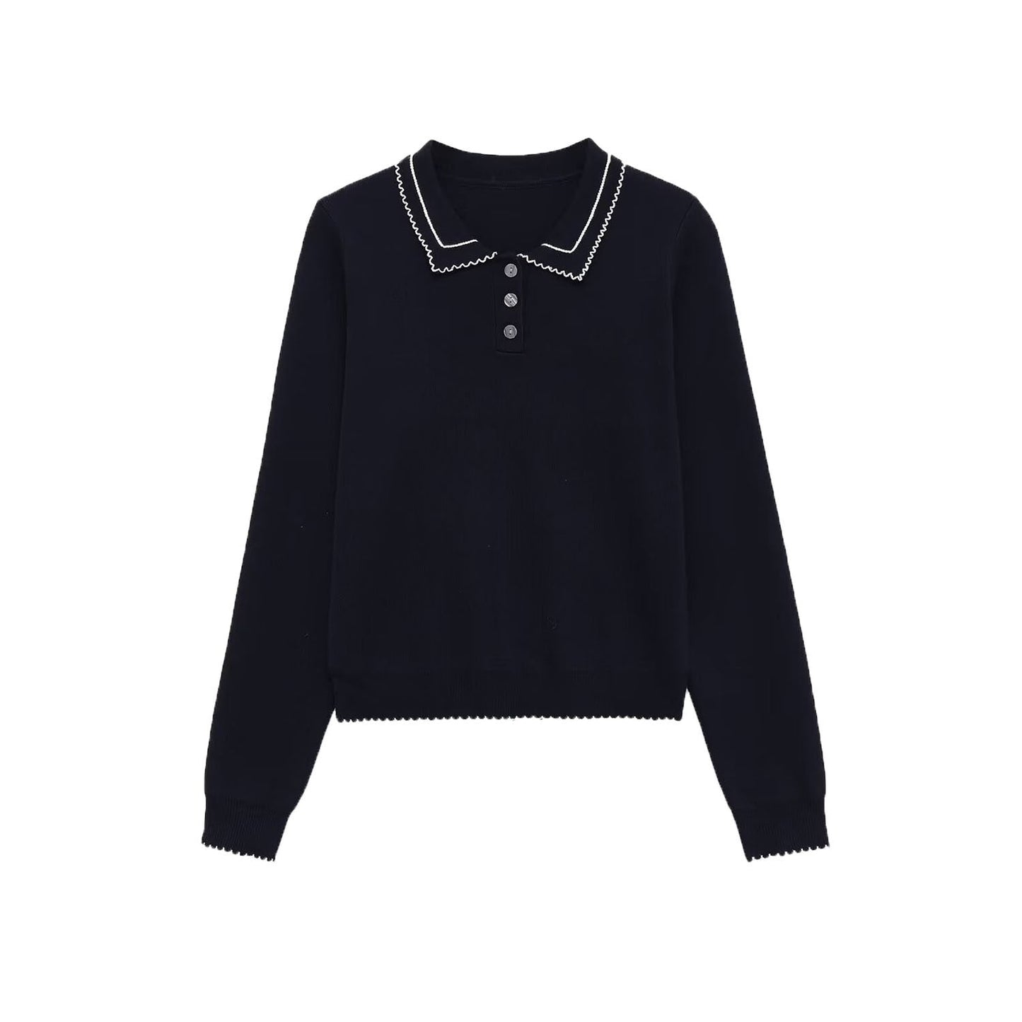 Essential Contrast-Trim Collar Sweater - Navy
